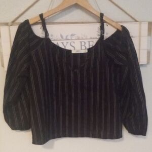 Pin striped off shoulder top